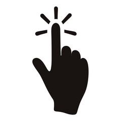 Human hand pointing finger with rays, indicating touch or selection