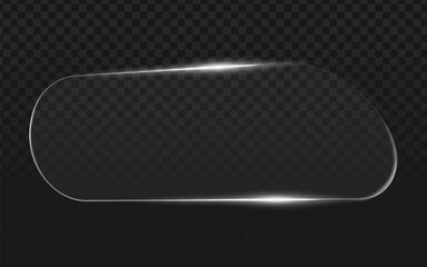 Realistic vector graphic of a clear glass or plastic panel with rounded corners and highlights. Isolated object perfect for overlays, screens, UI elements, or design projects.