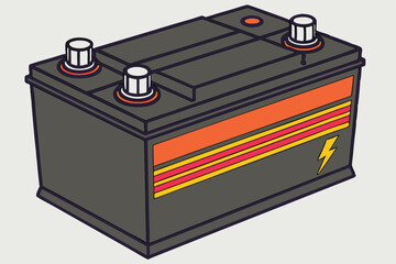 76 a dark metal battery with bright orange and red bands, sleek industrial design, high contrast, sharp details, 3d render