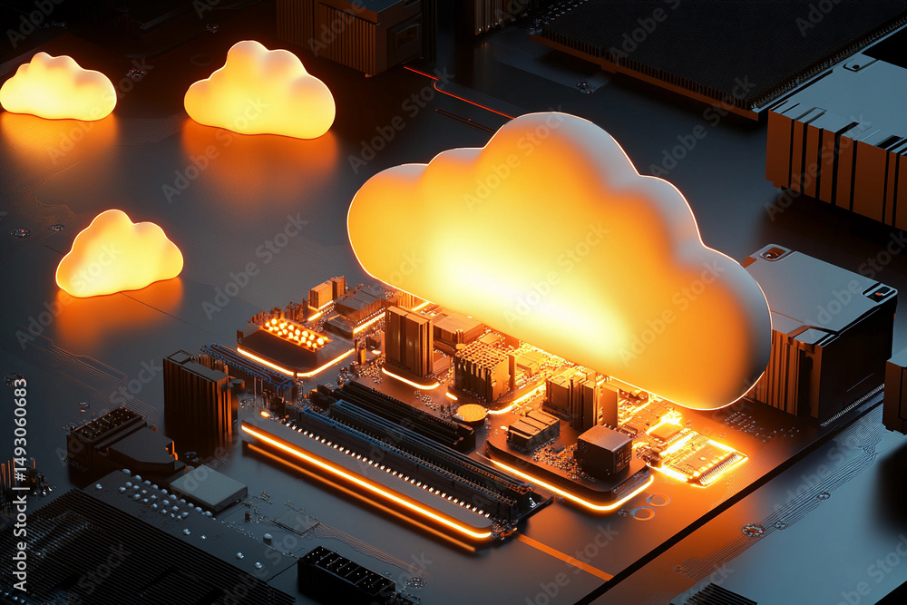 Aufkleber Vibrant representation of cloud computing technology in action Generative AI