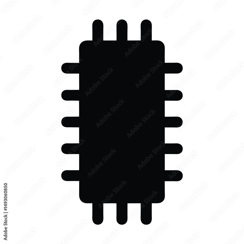 Poster silhouette illustration of a microchip or integrated circuit with multiple pins