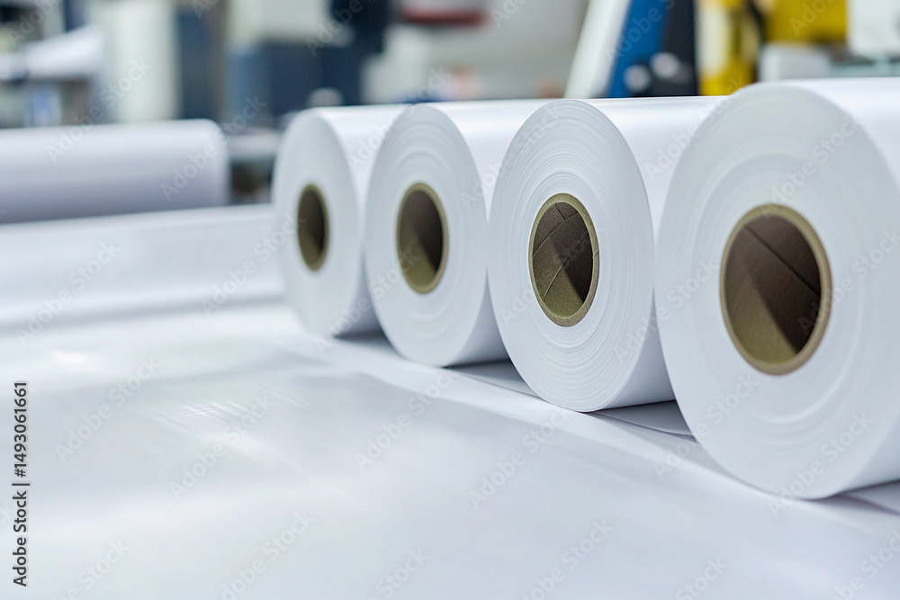 Aufkleber Close view of white masking paper rolls in a workshop Generative AI