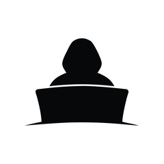 Silhouette of a person using a laptop, isolated on a white background