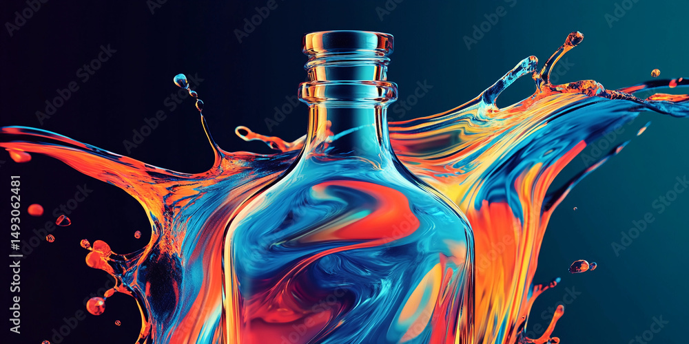 Poster captivating digital glass illustration with colorful splashes generative ai