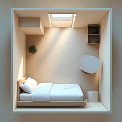 Birdview Layout of a Tiny Studio Apartment 4x4 Meters