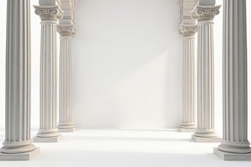 Elegant Roman columns against a stark white backdrop, temple, column, minimal
