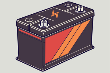 76 a dark metal battery with bright orange and red bands, sleek industrial design, high contrast, sharp details, 3d render