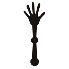 Silhouette of a waving hand on a stick with joints, reaching upwards