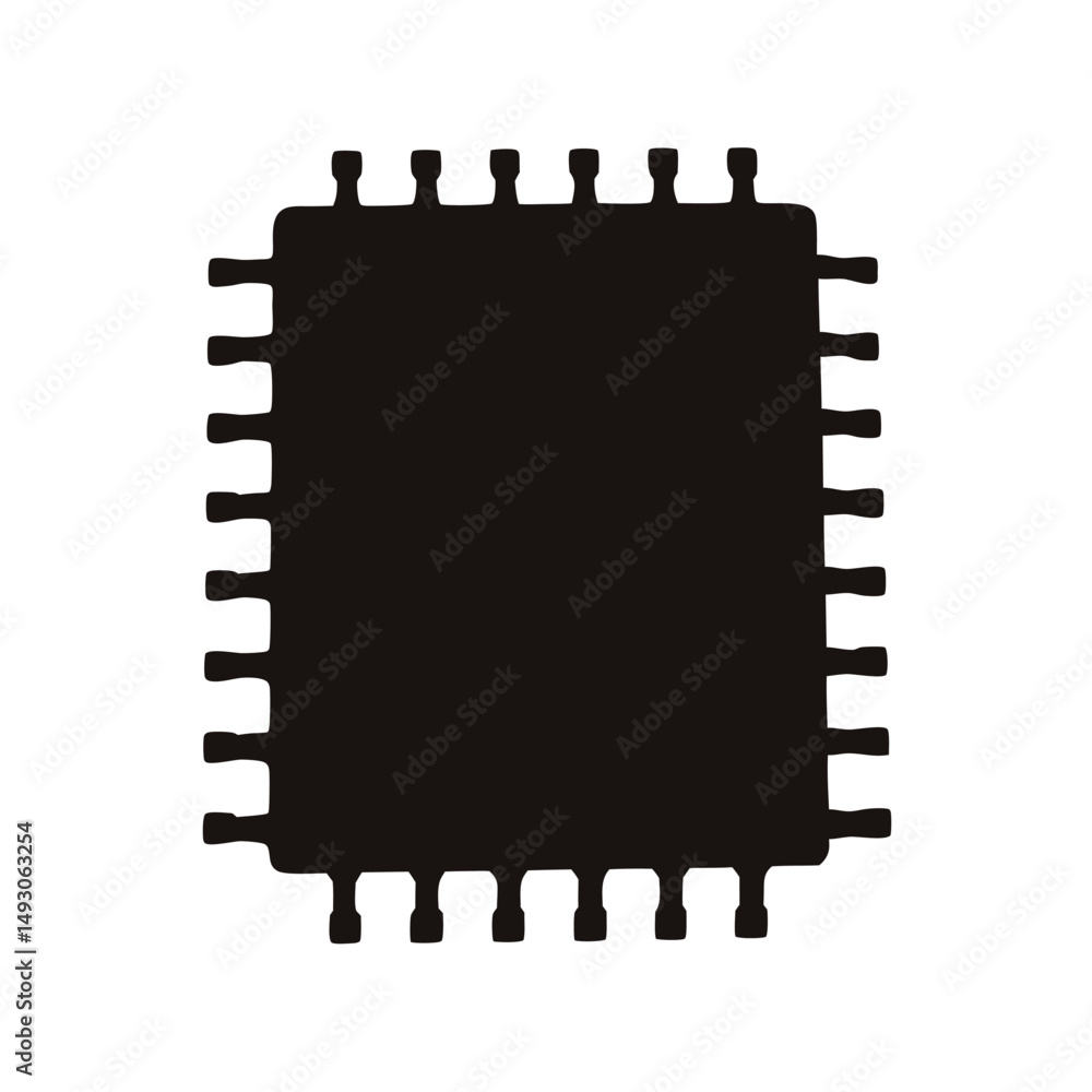 Poster silhouette of an integrated circuit or a microchip with many pins