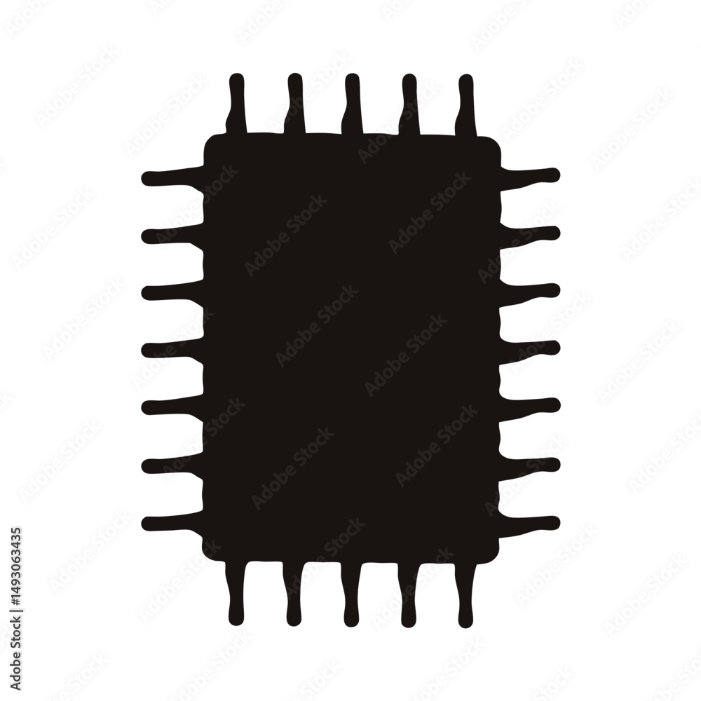Poster silhouette of integrated circuit chip component with pins for electrical connection