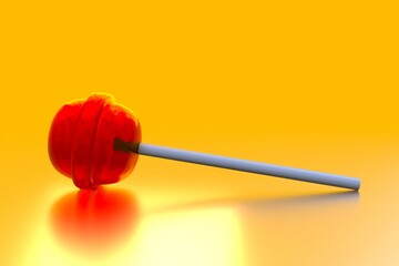 red lollipop isolated on a yellow infinite floor 3DCG illustration