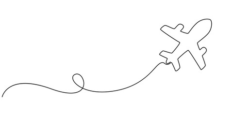 Single one line drawing airplane. vehicle concept. Continuous line draw design graphic vector illustration, Travel plane, airplane continuous line outline vector art illustration. Airplane flight trip