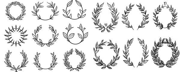 Black silhouettes of laurel wreaths depicted in a modern illustration style