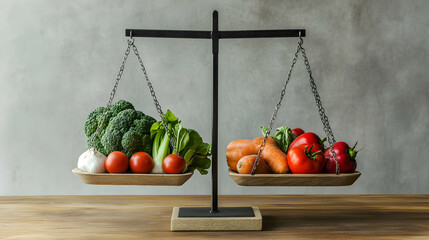 Fresh Vegetables on a Balance Scale Representing Healthy Choices