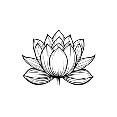 The lotus flower and plant are represented by a modern black icon on a grey background