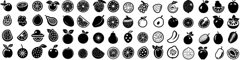Modern outline illustration and silhouette of a fruit icon collection