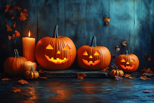 Spooky halloween jack o lanterns autumn scene