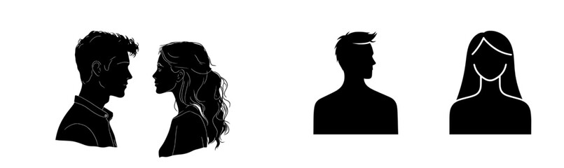 A man and woman in silhouette, designed as a modern people avatar profile or icon illustration