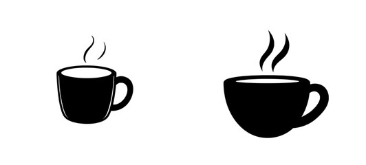 A modern flat icon representing a cup of hot coffee or a caffeine-based drink for use on food-related apps and websites