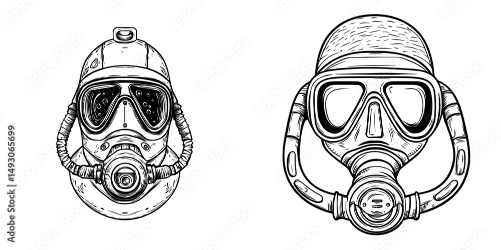 Poster modern graphics depicting a diving mask thin line icon and snorkel sign for diving and underwater on