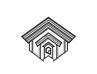 The flat design of the house, encompassing its roof and bricks, is the subject of a modern illustration