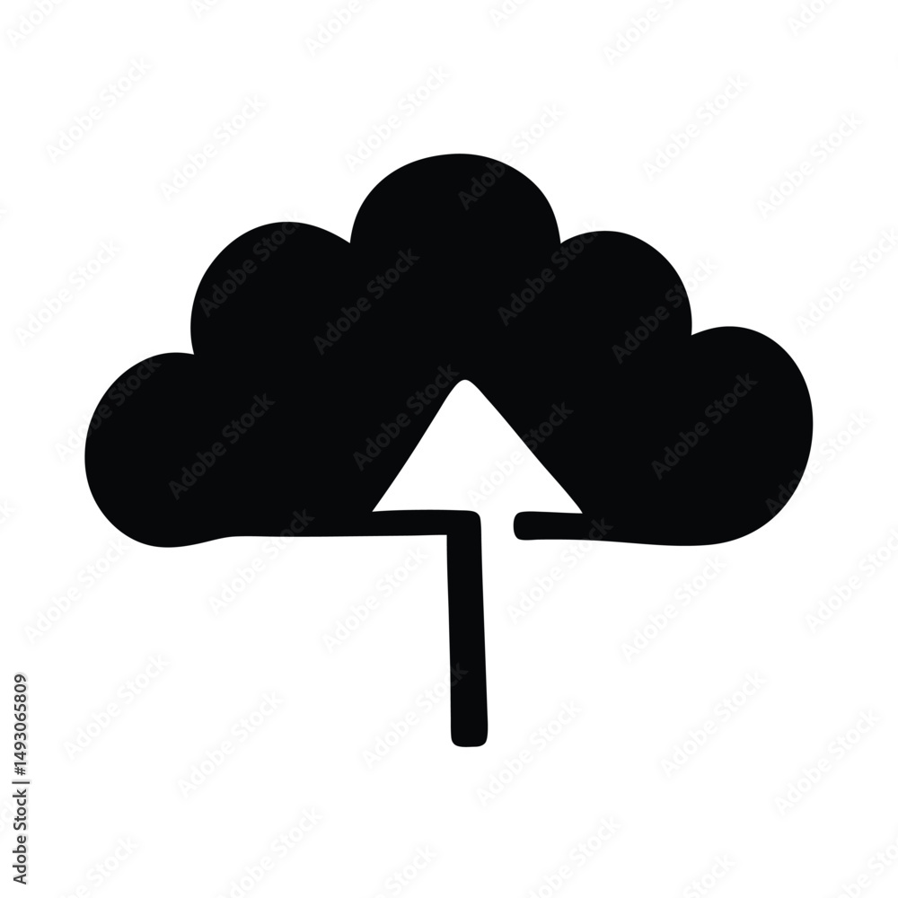 Poster stylized black cloud with upward arrow for data upload graphic
