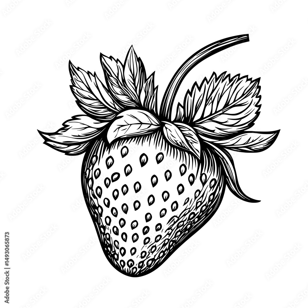 Poster modern graphics illustrate a linear pattern on a white background, incorporating a strawberry line a