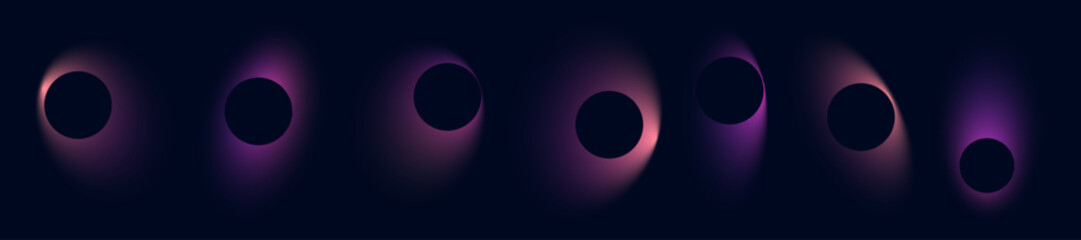Abstract gradient circle frames set. Colored light glow round buttons. Vector illustration isolated on transparent background