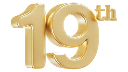 Obraz premium 19th Anniversary Golden Number 3D Illustration