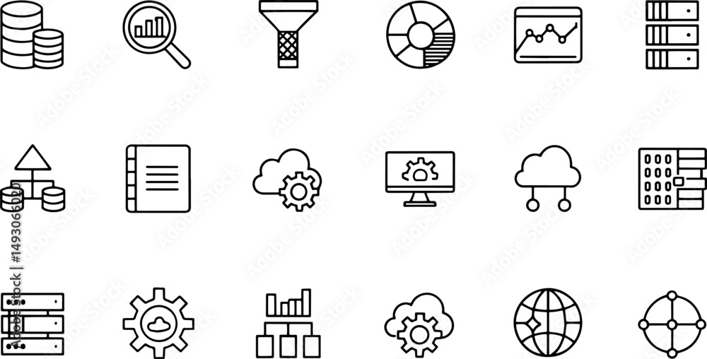 Fototapete data analytics icon set containing database stat [converted] [converted].eps