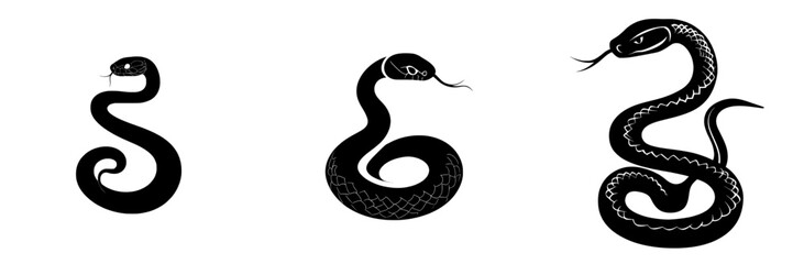 A black snake silhouette is isolated on a white background in this modern graphic icon illustration