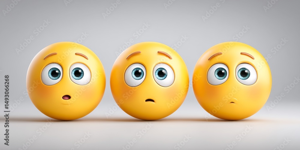 Poster a realistic 3d zany face emoji with exaggerated facial expression and depth