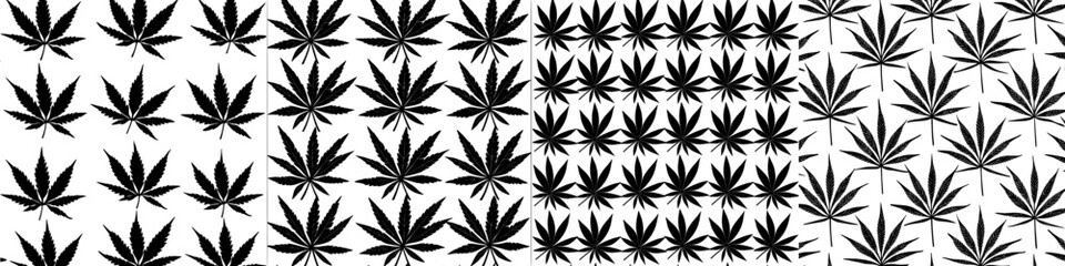 A contemporary outline featuring a seamless pattern of hemp plant on a beige background with cannabis texture