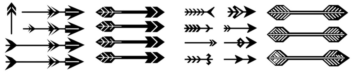 Modern illustrations of arrows for a bow, isolated on a white background