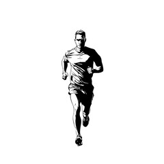 The image depicts a solitary figure of a man running, alongside a vibrant young athlete sprinting, both capturing the essence of a run