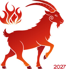 Symbol of the new year 2027 red fire goat. Chinese New Year 2027. Red fire goat. Illustration for a banner with the symbol of the new year. Red fire goat - symbol of the new year 2027. New Year 2027