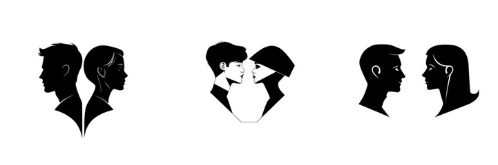 Profile views of a woman and a girl's head silhouettes, depicted as modern avatars in black, set against a white background