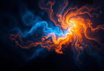 Swirling blue and orange nebulas intersect in a dark, atmospheric double exposure,  celestial,  science fiction