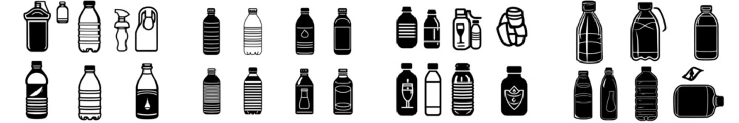Modern flat style sign illustration of a plastic bottle black icon set
