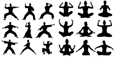Tai chi silhouettes can be utilized effectively as a symbol, logo, web icon, mascot, sign, or in any other design
