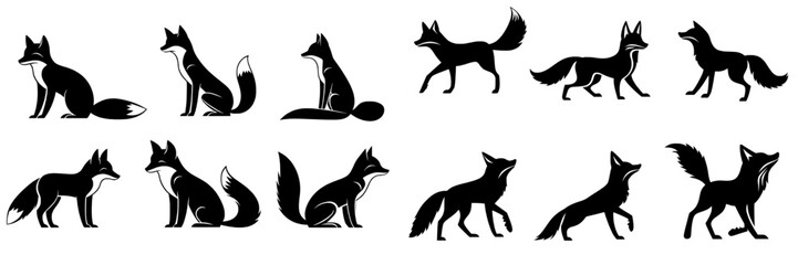Template illustration featuring a modern pack of silhouette fox