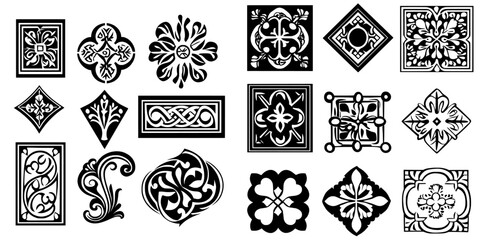 A design set featuring modern Irish Celtic corners, complete with braided frame patterns, suitable for greeting cards and invitation design elements