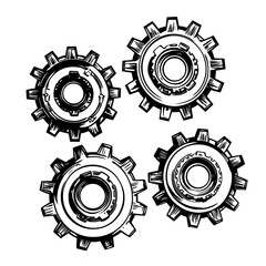 The business concept of a gearwheel or cogwheel is represented by a modern icon of a gear in flat style, with an illustration of a cog wheel on a white isolated background
