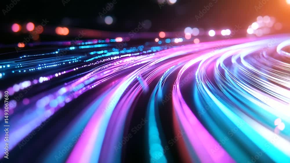 Aufkleber a motion-blur effect capturing glowing nanofiber cables transferring data at incredible speeds, weav