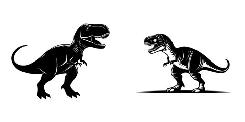 A flat modern illustration of the tyranosaurus t-rex dinosaur serves as an iconic symbol for graphic and web design purposes