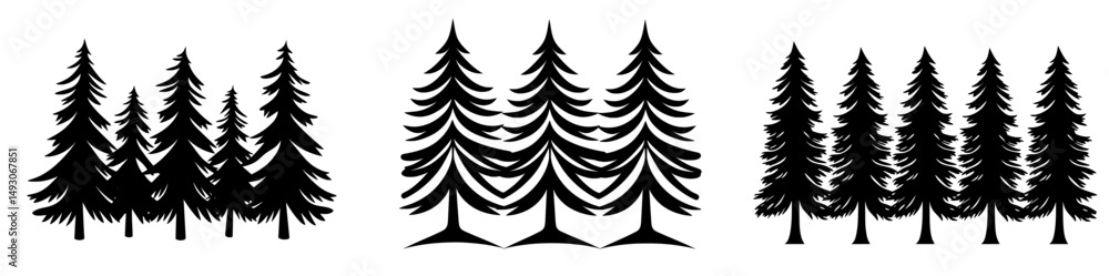 Poster a simple forest scene is depicted through a one line drawing of a pine tree, exemplifying modern lin