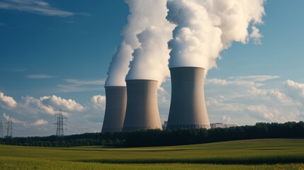 Thermal power plant operation with automated systems, futuristic interface overlays