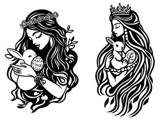 The illustration features a modern black and white woman accompanied by a rabbit