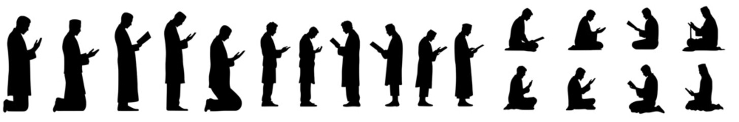 A modern muslim silhouette stands on a white background