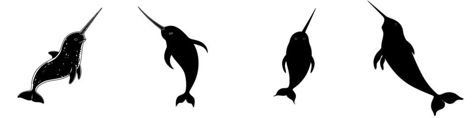 Modern logo featuring the silhouette of a narwhal, a whale from the Arctic sea, in black © Andrei
